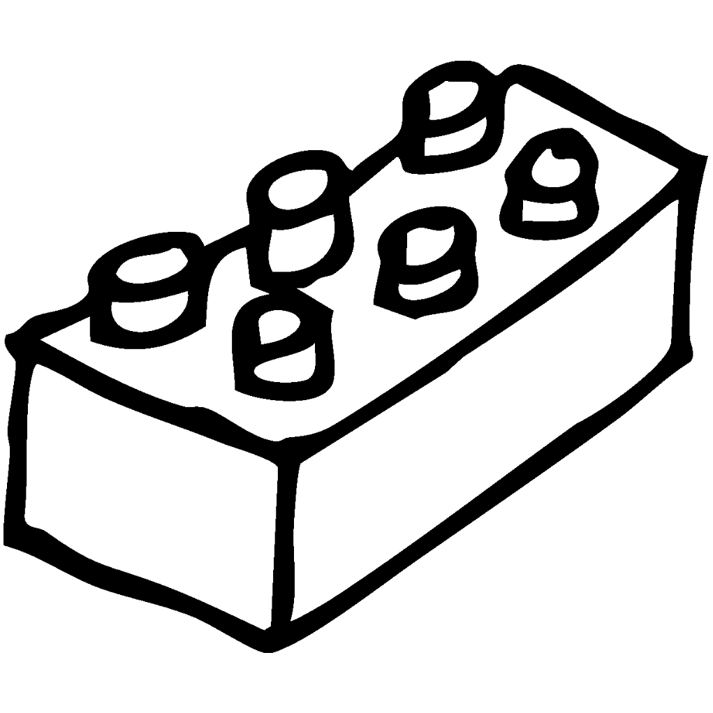 Black and white illustration of a toy building block with circular protrusions.