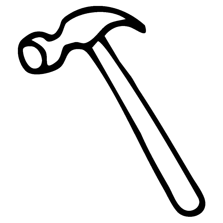 Black line drawing of a hammer on a white background